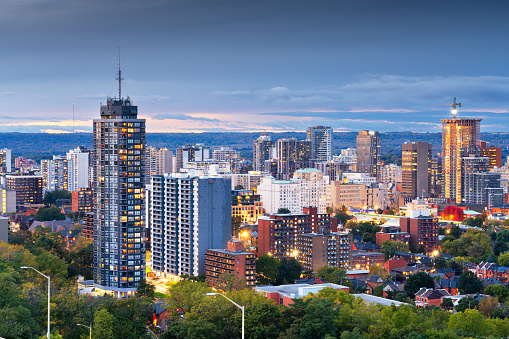 Hamilton, Ontario, Canada Skyline at Dusk Hamilton Ontario downtown city skyline